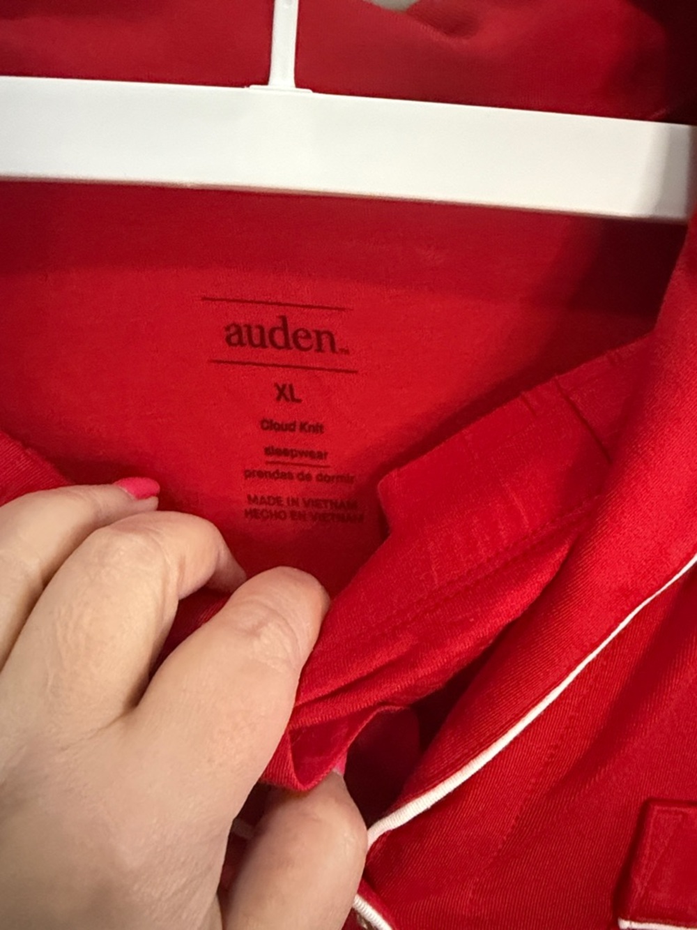 Auden Cloud Knit Red Short-Sleeve Button Pajama Set with Contrast Piping size XL - Picture 5 of 7